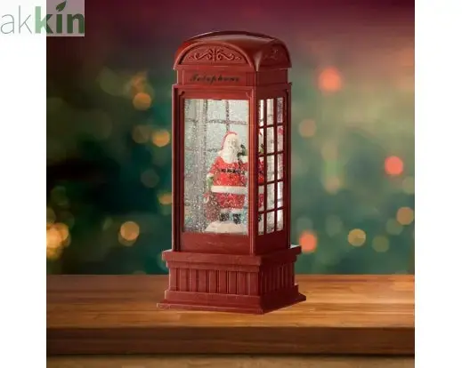 LED Water Spinner Snow Globe Plastic Telephone Booth Indoor Christmas Decoration L.11cm W.11cm H.25cm - Image 3