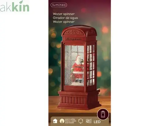LED Water Spinner Snow Globe Plastic Telephone Booth Indoor Christmas Decoration L.11cm W.11cm H.25cm - Image 4
