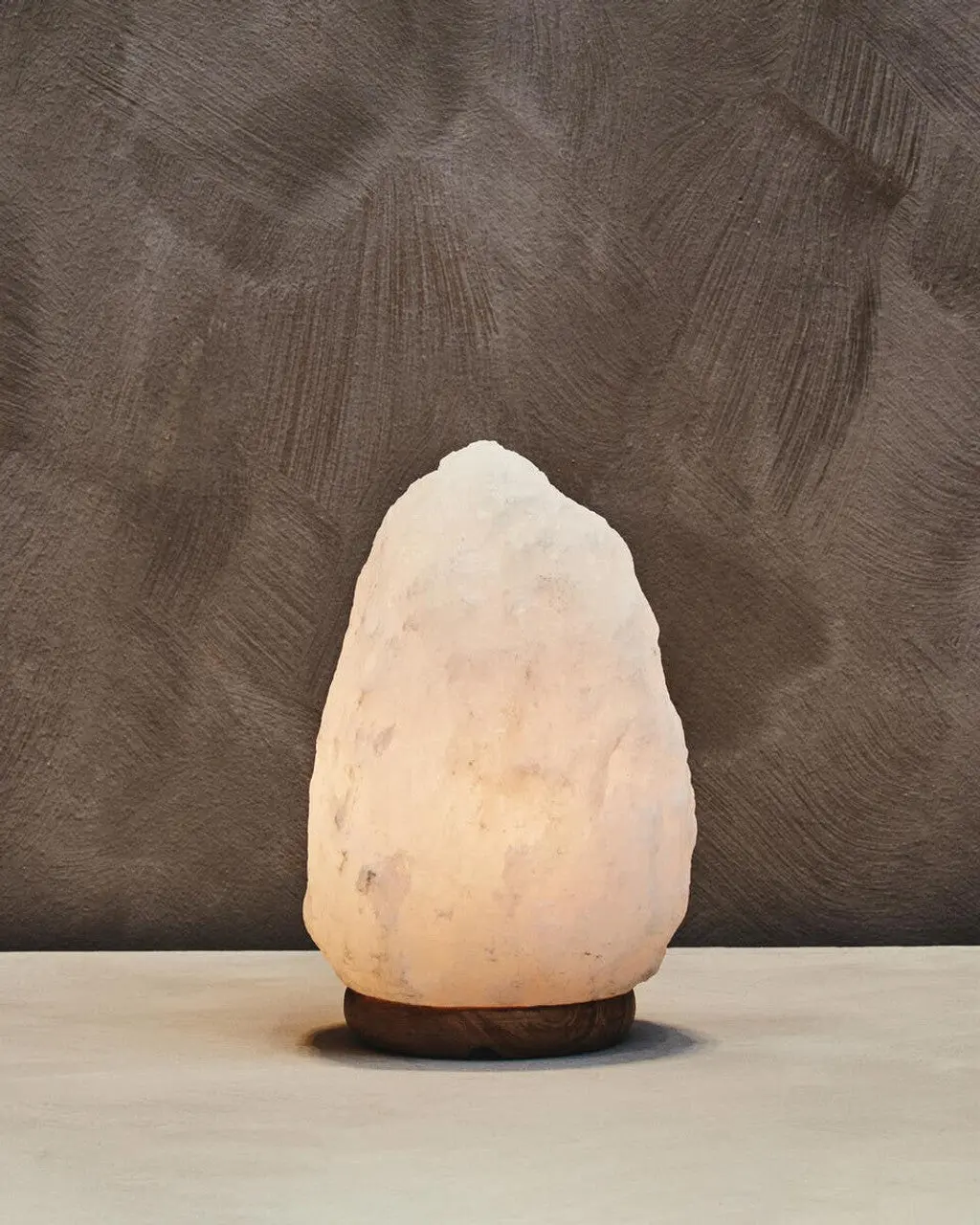 Nepal White Natural Salt Lamp On Wood Base With Warm Relaxing Glow - Image 4